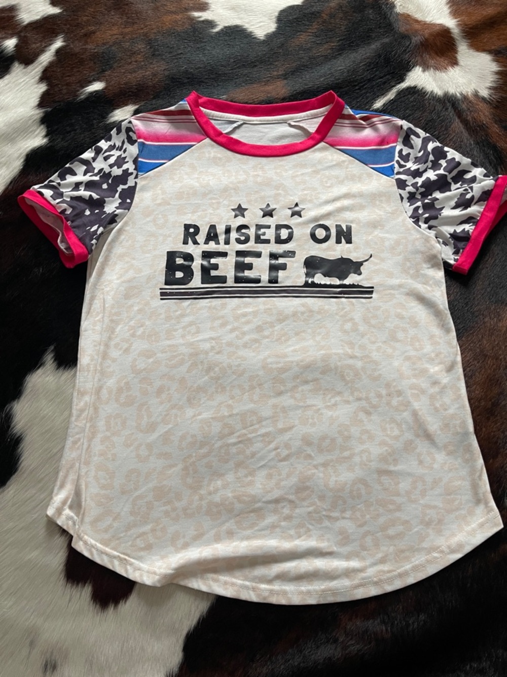Raised On Beef Short Sleeve Tee - Cream with Pink Trim